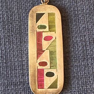 Geometric Mexican Silver Pendant with Multicolor Inlay